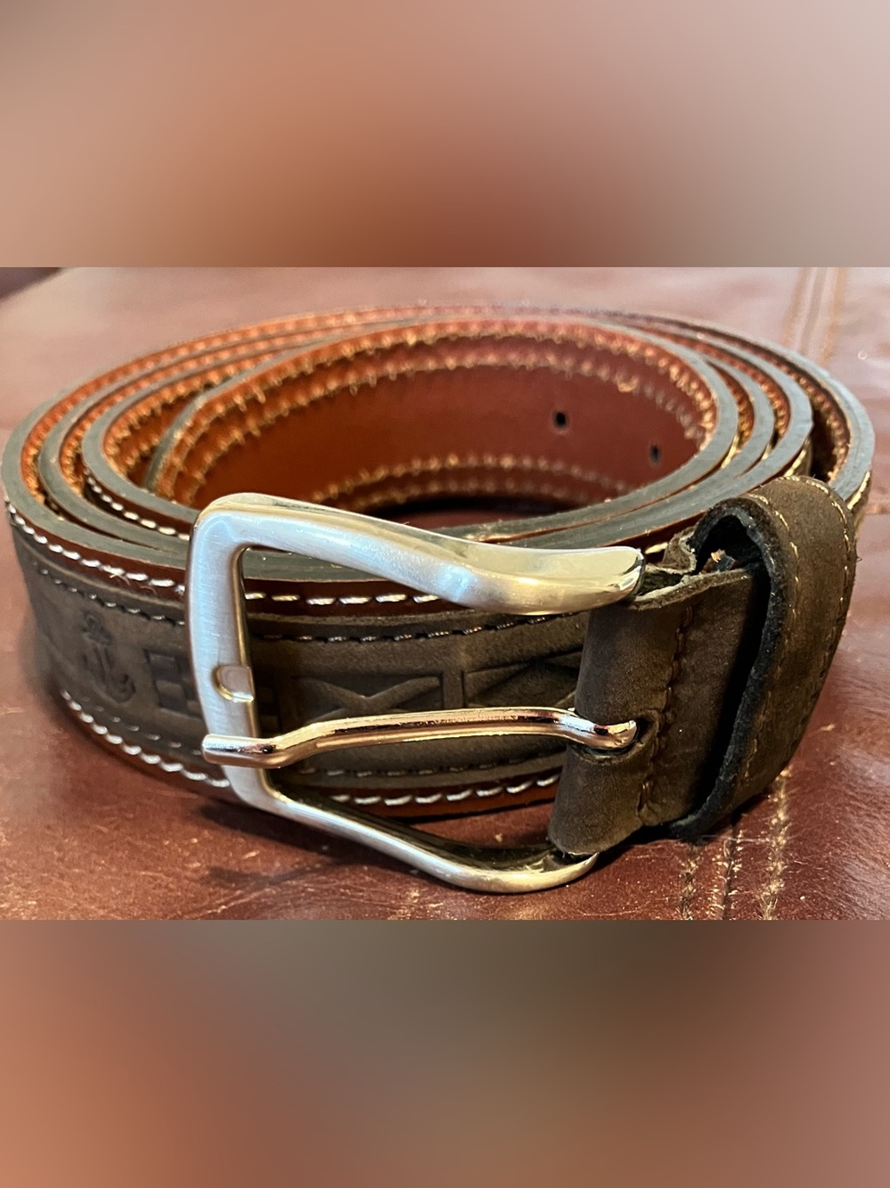 Men's Cappelletti Italian Brown Leather Casual Belt with Silver Buckle